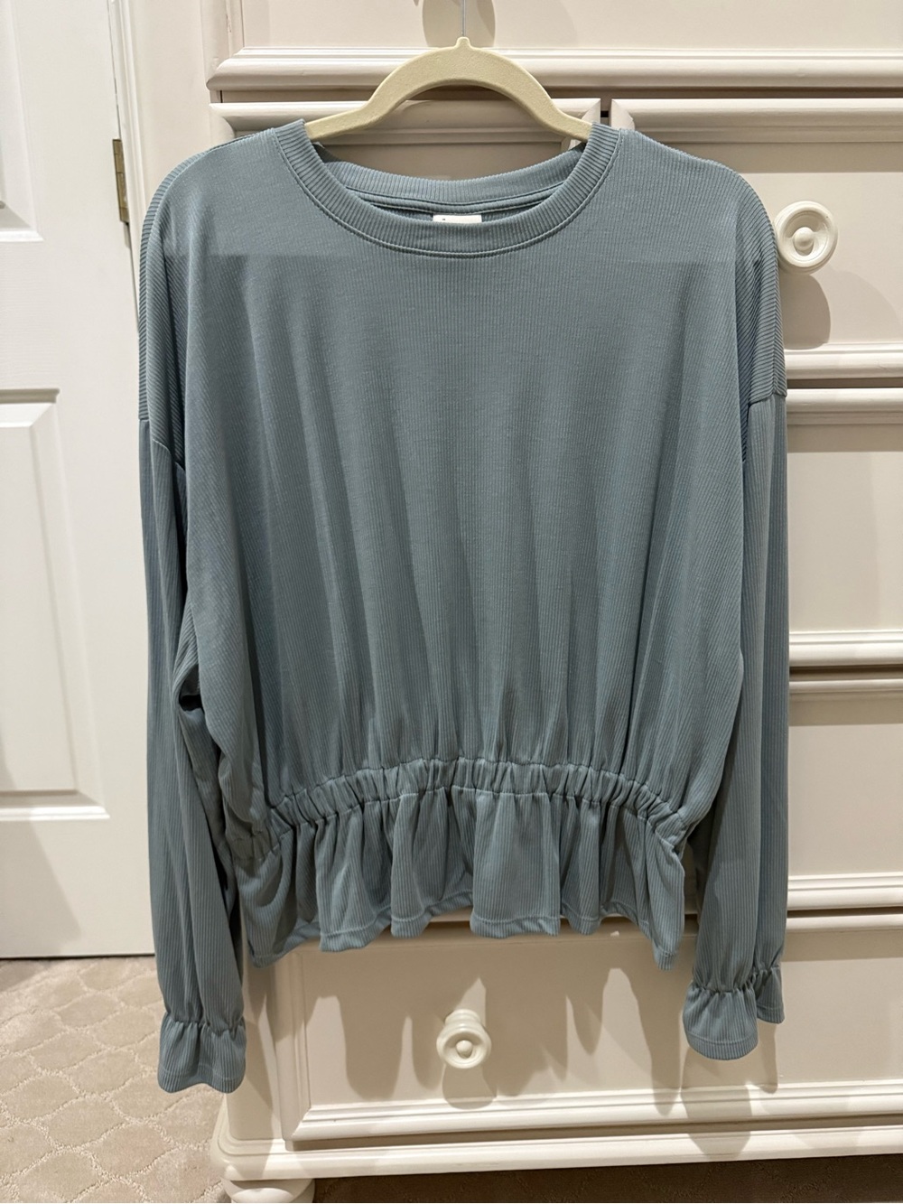 a new day Sage Green Long-Sleeve Ruffle Hem Sweatshirt